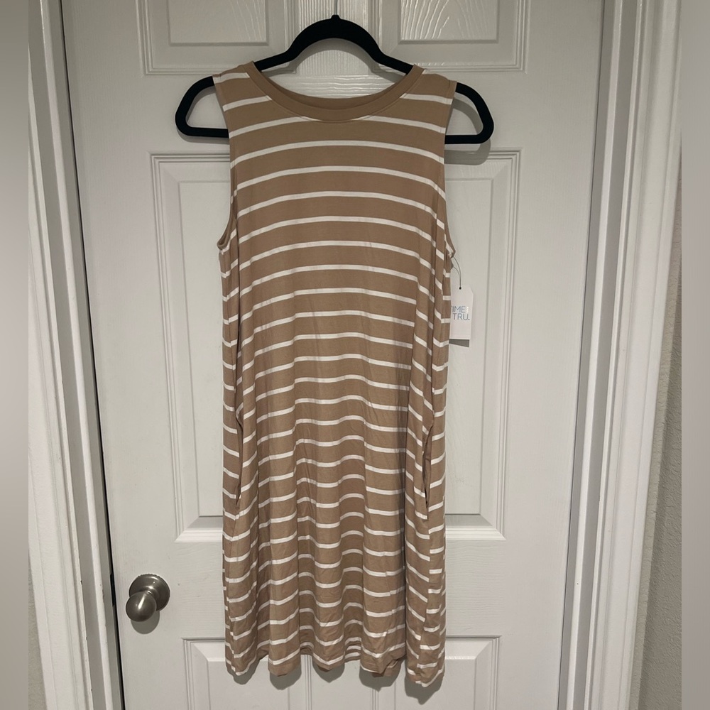 Brand New Time & Tru Tan and White Striped Dress